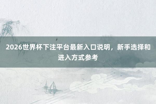 2026世界杯下注平台最新入口说明，新手选择和进入方式参考