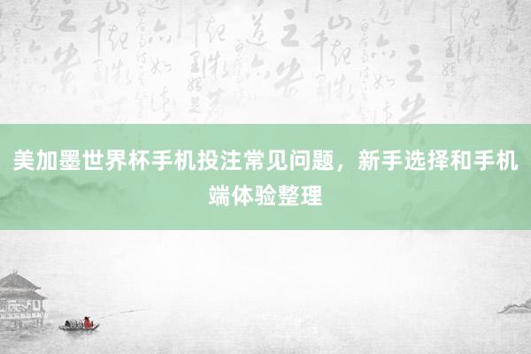 美加墨世界杯手机投注常见问题，新手选择和手机端体验整理
