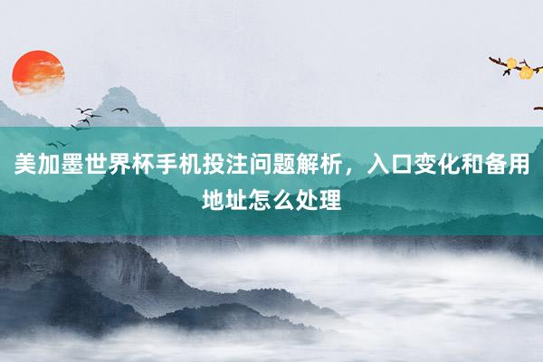 美加墨世界杯手机投注问题解析，入口变化和备用地址怎么处理